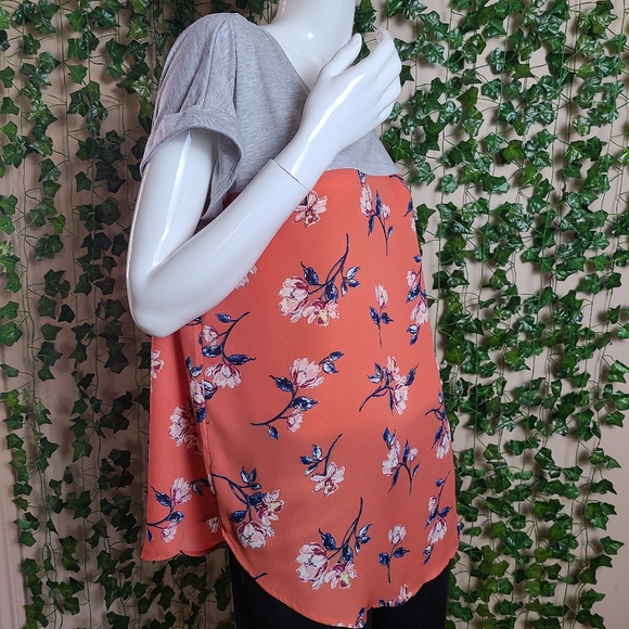 Rewind Women's Pink Boho Floral Roll-up Sleeves Lightweight Top - Picture 6 of 12